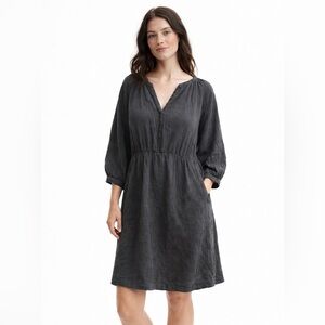 Pact Organic Cotton Coastal Double Gauze Peasant Gray Dress Large knee length